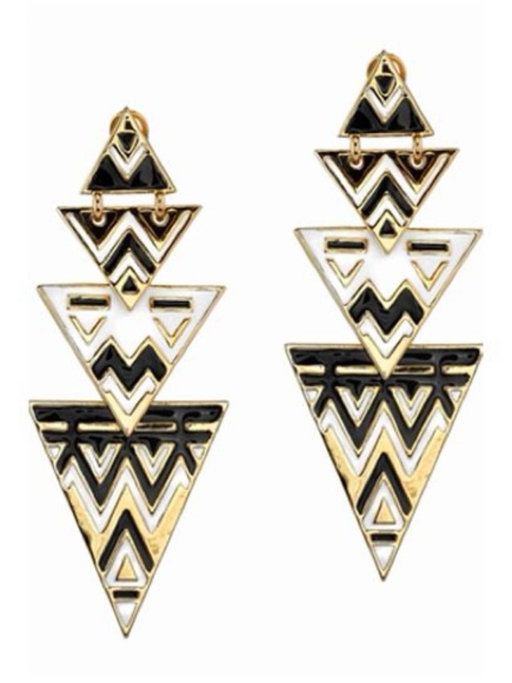 House of Harlow Geometric Tri-Stack Drop Earrings - Gold, Black & White
